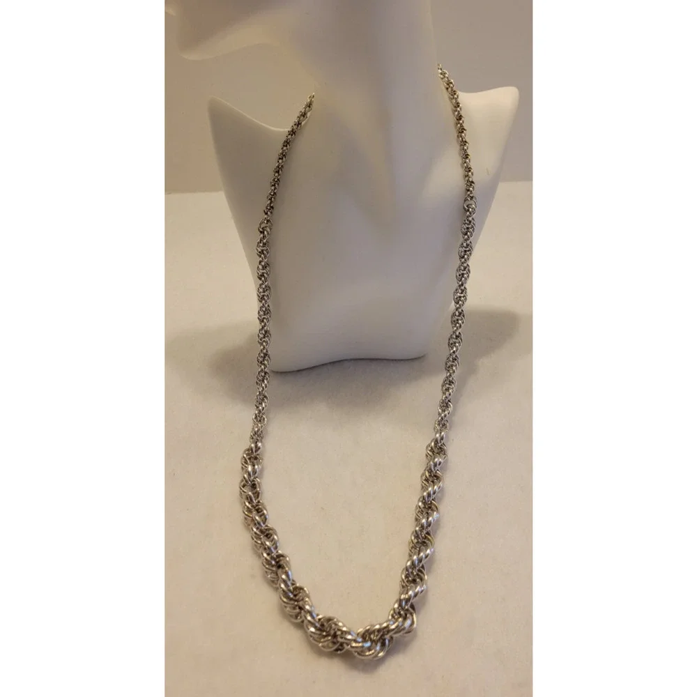 Chunky Twisted‎ Necklace Silver Tone Metal Rope Chain Minimalist Fashion Jewelry